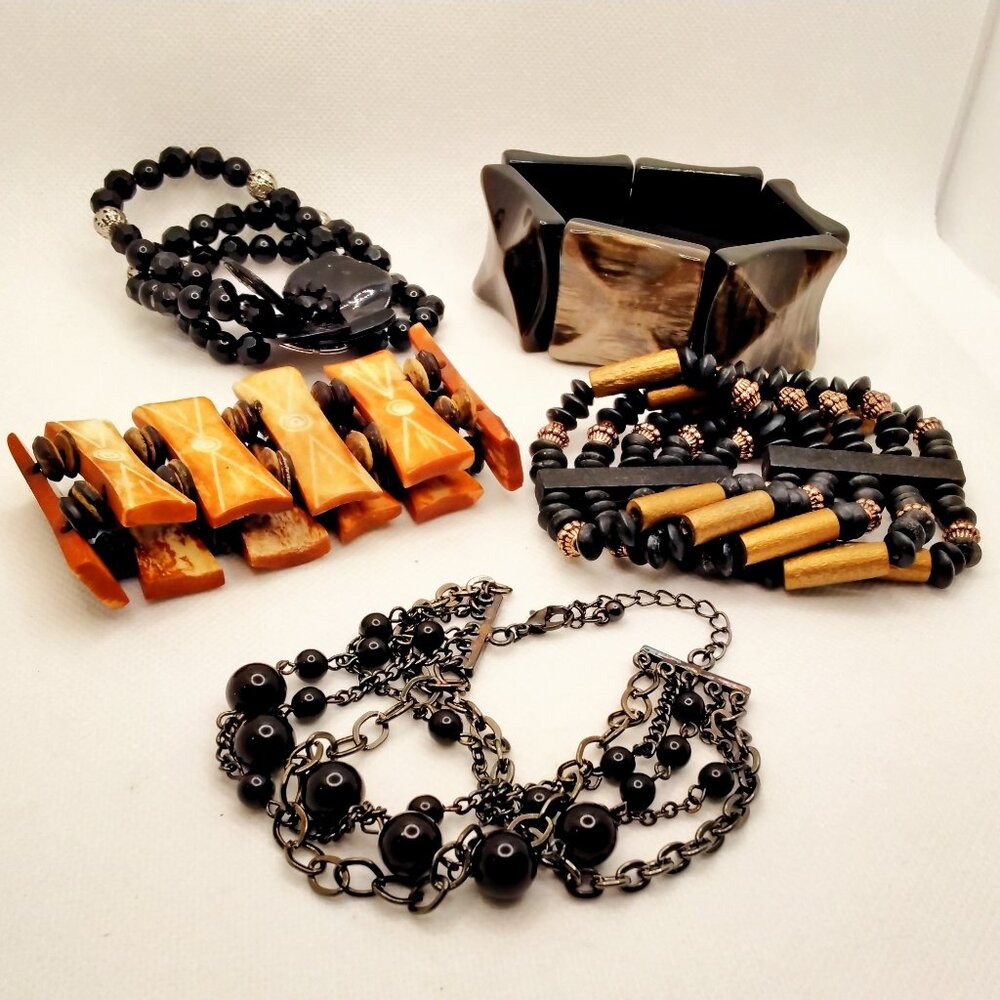 Chunky Bracelets Metal, Wood, Beads - Lot of 5